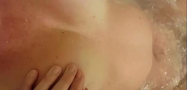  Wife orgasms from jacuzzi jet and nipple play